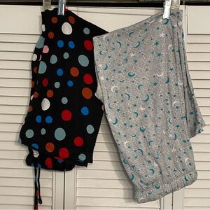 Two pair pajama/lounge capri pants- Dot and Star/moon Print